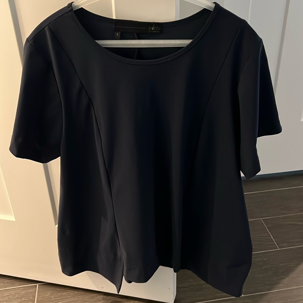 Porto Navy Blouse Shirt Sleeves Step hem in front